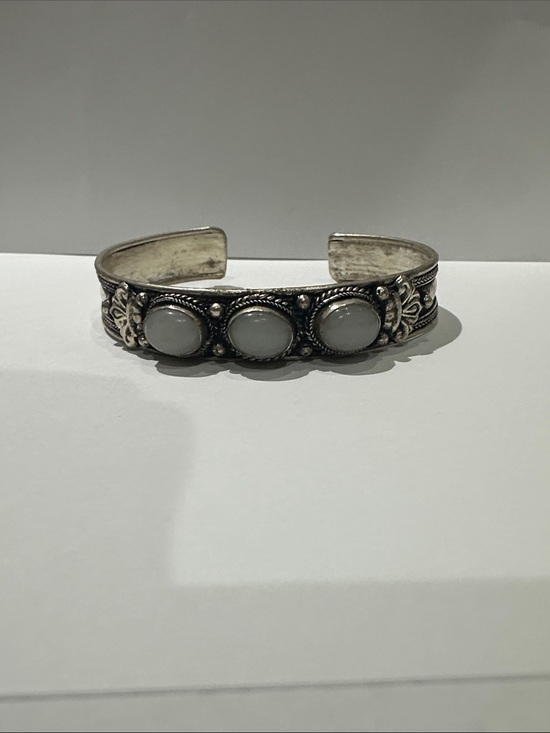 Handmade Nepal Jewelry - 🌙 Handmade Nepal Three-Moon Stones Silver Cuff Statement Bracelet